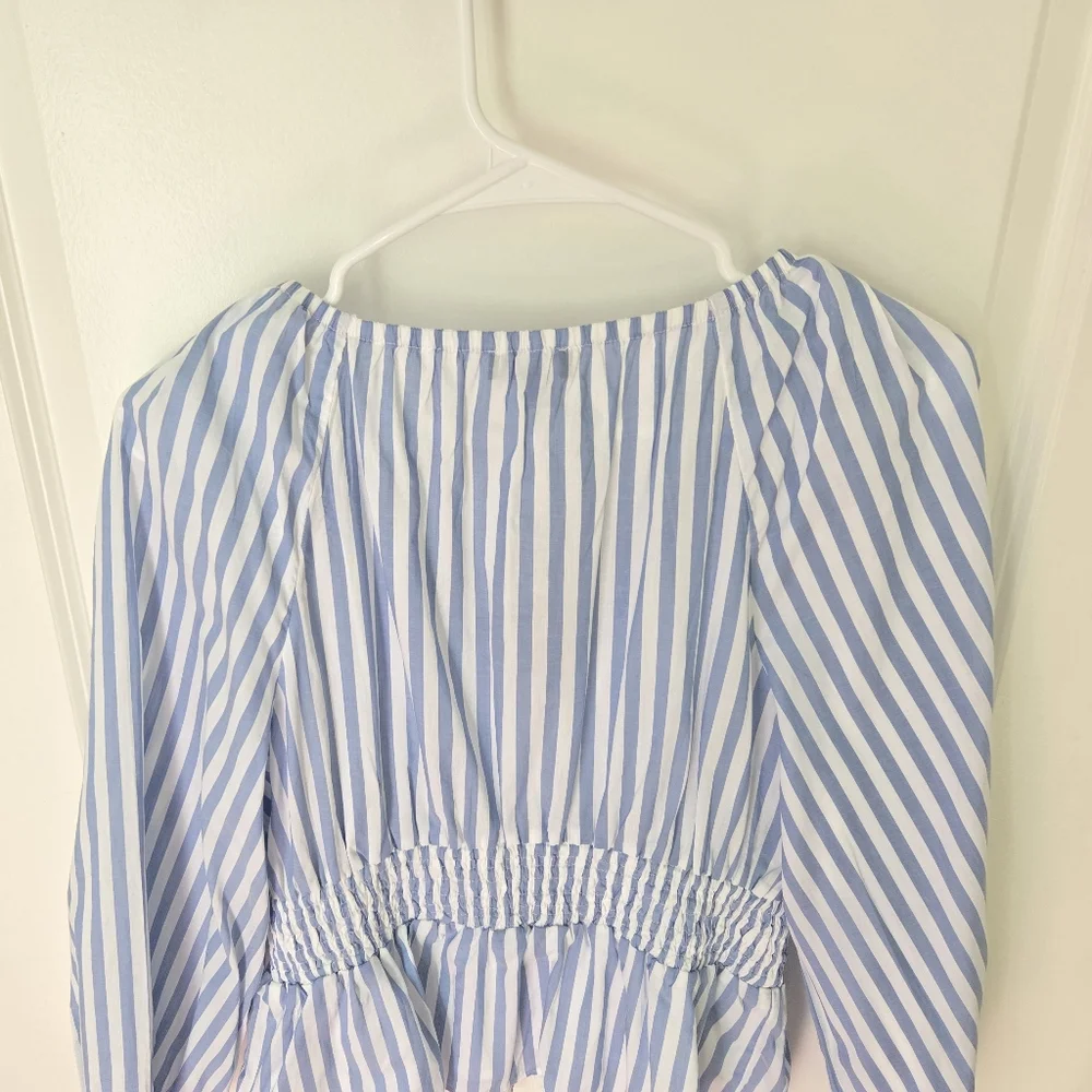 NWT J.Crew V-Neck Smocked Waist Striped Top Sz S - Picture 10 of 14